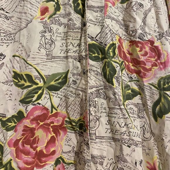 LIZ claiborne Women’s RARE TREASURE MAP & FLORAL PRINT BUTTON DOWN SHIRT Sz-M - Picture 5 of 5